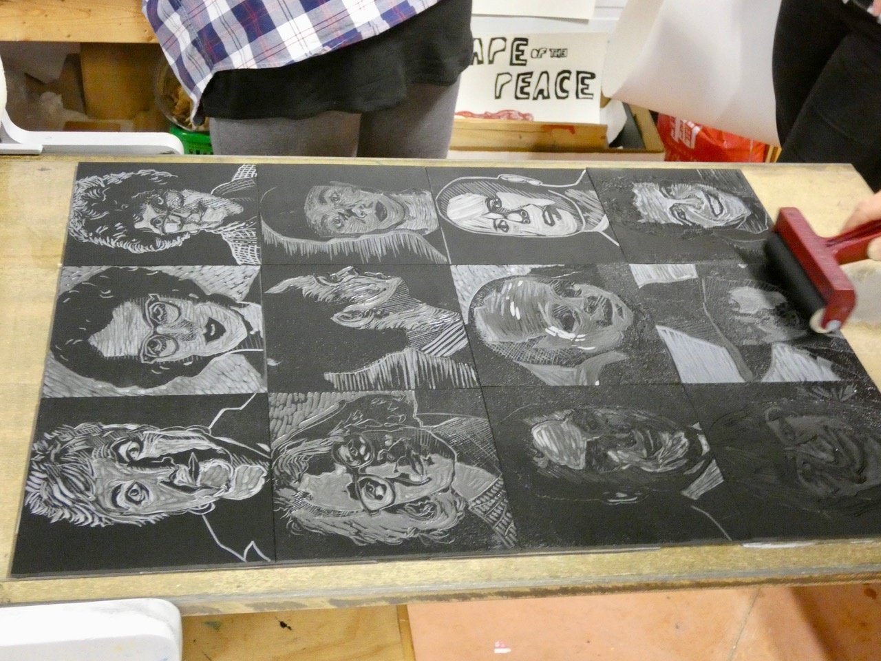 Group Linocut Self-Portraits