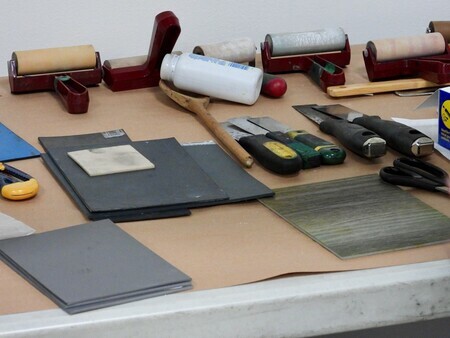 Linocut Tools and Materials - Mary Parslow Linocut Workshop